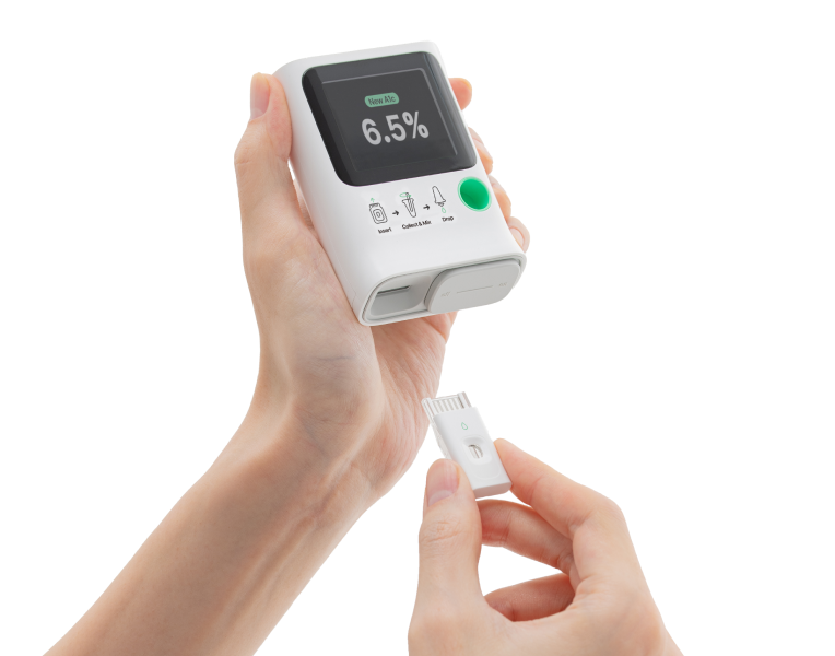 OBM rapid A1c test kit for healthcare providers, offering lab-quality A1c results with no refrigeration needed